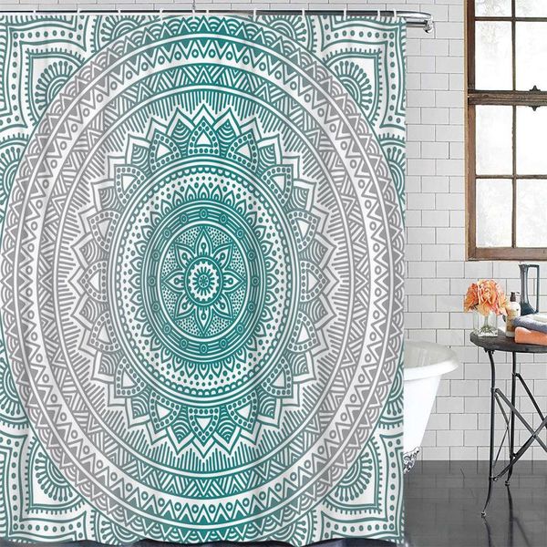 

cyan mandala geometric gradient shower curtain polyester fabric waterproof curtains modern bathroom