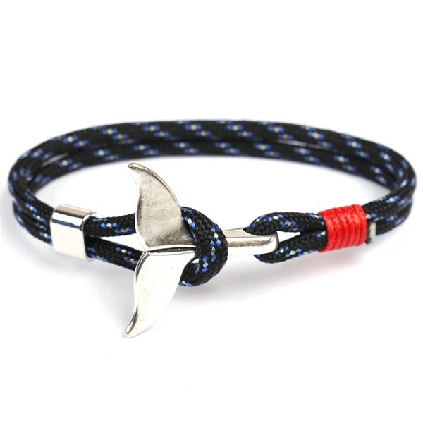 

Classic Design Handmade Woven Paracord Silver Whale Tail Link Bracelet for Sale