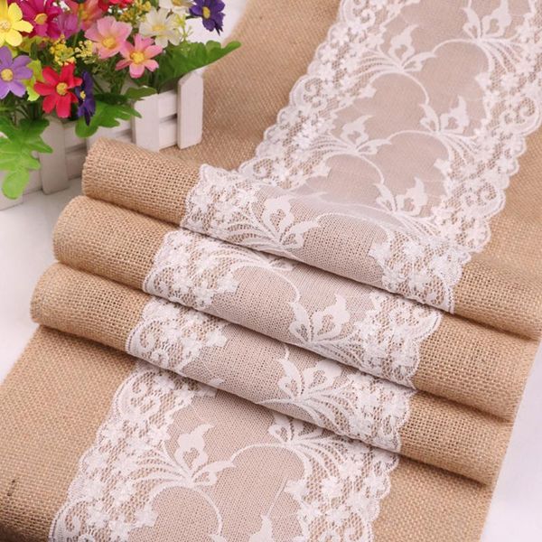 

table cloth vintage jute runner burlap rustic shabby hessian for wedding festival party event decorations packaging