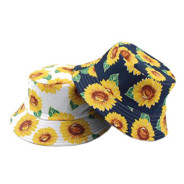 

wide brim hats sunflower bucket hat fisherman reversible ourdoor caps double-sides-wear floral sunhat, Blue;gray