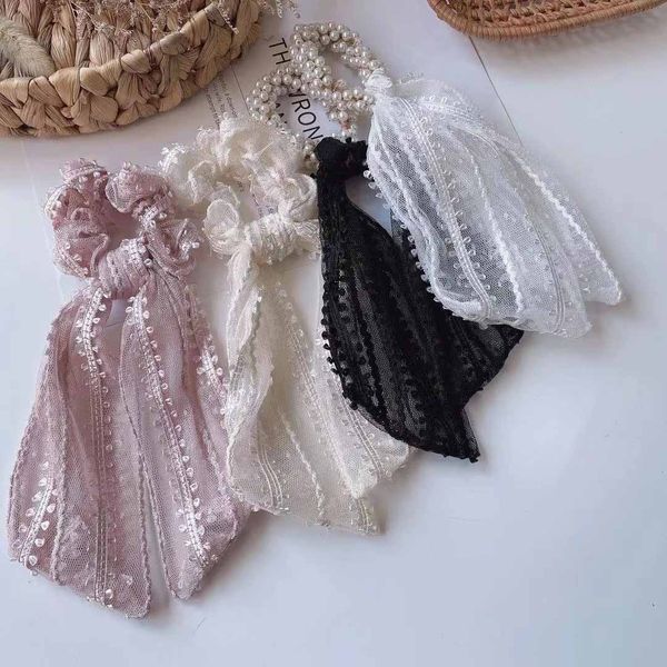 Eleganti cravatte per capelli stile Lolita stile freddo per le donne coda di cavallo corda pizzo e perla moda capelli Scrunchie accessori per capelli dolci