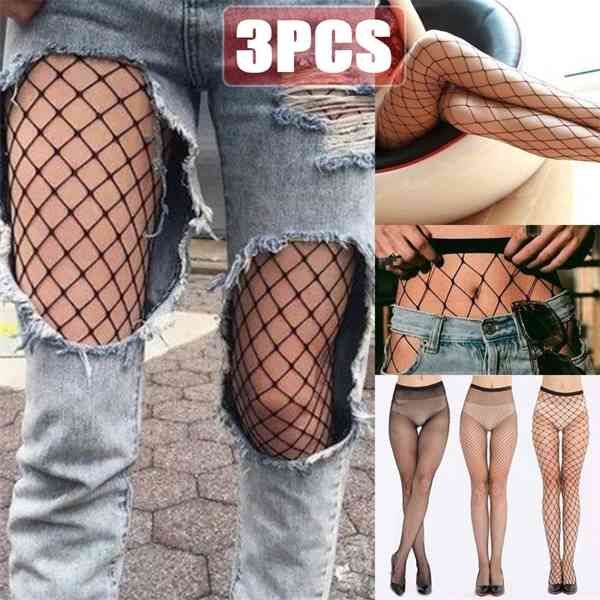 3 adet / takım kadın Hollow Net Vücut Çorapları Seksi Külotlu Siyah Kadın Tayt Fishnet Gece Kulübü Parti Kadın İç Çamaşırı Hosiery X0521