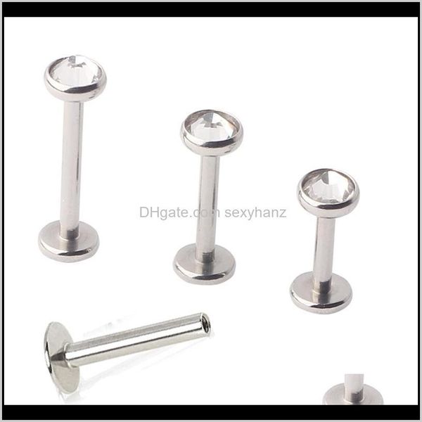 Labret, Dalda Teslimat 2021 Clear Gem Interanlly Düz Üst Labret Çubuk Piercing Dudak Halkaları Mix 6 8 10mm Gövde Takı Tragus Helix Küpe NV