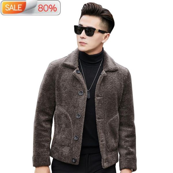 

men's leather & faux winter jacket real natural fur men sheep shearing 100% wool coat short jackets two side wear yc1993 b2a20, Black