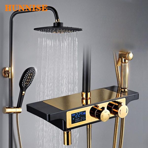 

digital shower set cold brass bathroom mixer black gold bathtub faucet rainfall head thermostatic sets