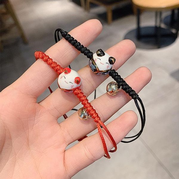 

link, chain niche design ceramic kitty couple bracelet female simple student hand-woven hand rope red, Black