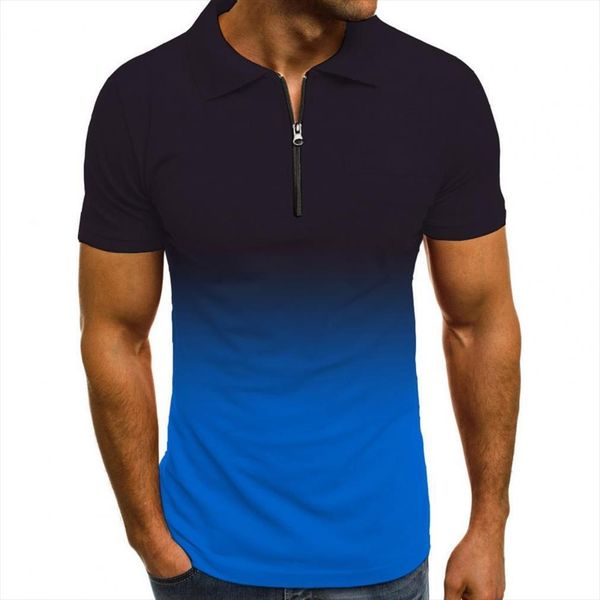 

plus size shirts turn down men polos collar gradient color slims fiit male shirt zipper short sleeve summer top, White;black