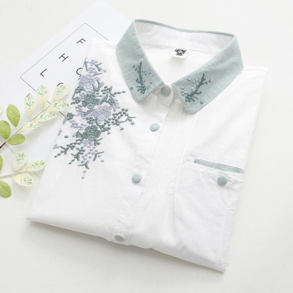 

women's blouses & shirts 2021 spring fashion floral embroidery women blouse long sleeve white cotton casual loose blusas