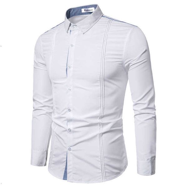 

men's dress shirts natural color casual slim long sleeve turn down collar mens fashion panelled bus 9167, White;black