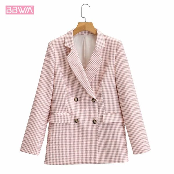 

korean plaid lapel long sleeve double breasted chic female coat harajuku western fashion women's jacket 210507, Black;brown