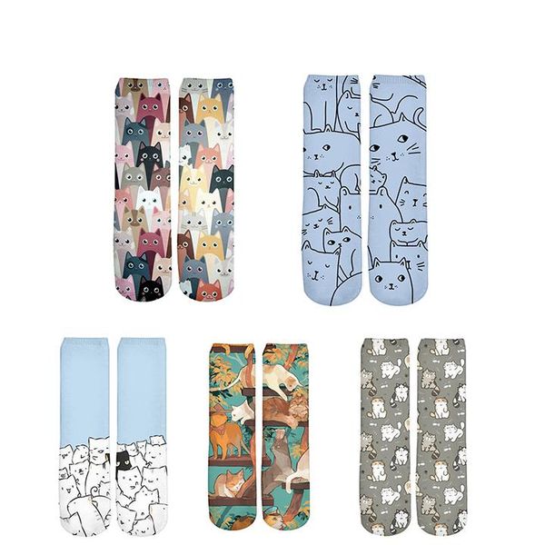 

men's socks plstar cosmos fashion style cartoon anime cat animal art 3dprinted men/women unique funny long high stocking 2, Black