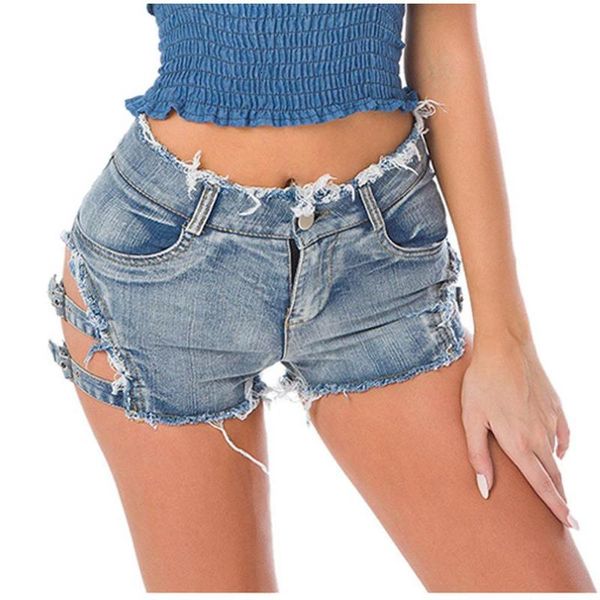 

women's jeans shorts women elastic high waisted denim blue female body enhancing hole short