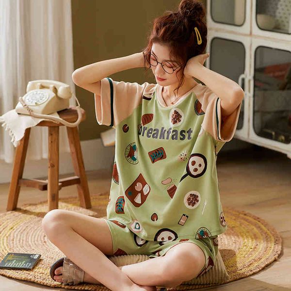 

bzel new female underwear spring summer pajama mujer green womens nighty cartoon ladies sleepwear short sleeve shorts nightwear, Black;red