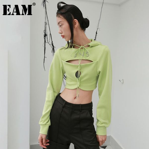 

women's hoodies & sweatshirts [eam] loose fit hollow out letter sweatshirt round neck long sleeve women big size fashion tide spring au, Black