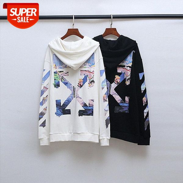

ow oil painting zipper hoodie jacket european version large size loose men and women couples hooded sweater #5o9p, Black