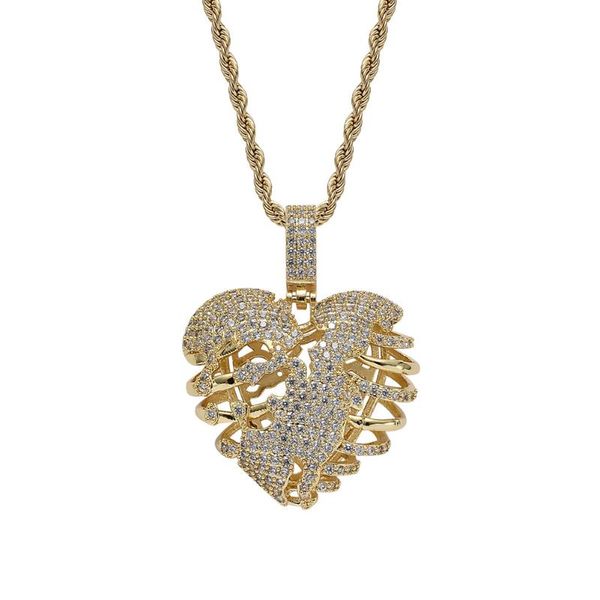 

pendant necklaces hip hop jewelry iced out chain 18k gold plated bling cz simulated diamond hip-hop heart for men necklace, Silver