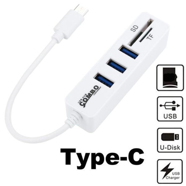 

hubs 2 in 1 type-c otg usb 2.0 hub splitter combo 3 ports & sd/tf card reader with type c interface for laptop