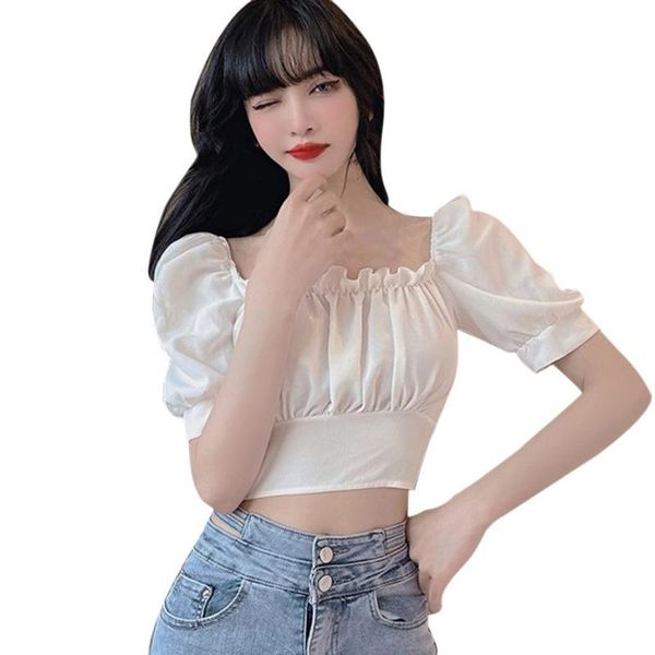 

women's blouses & shirts efinny 2021 women short sleeve puff shirt summer strap design blue, White