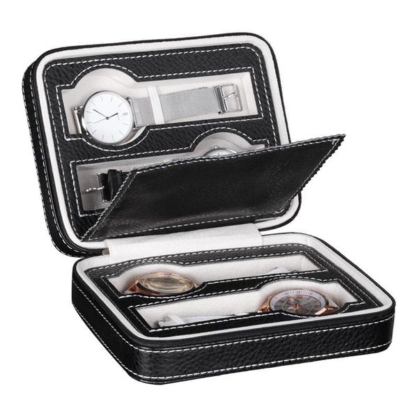 

watch boxes & cases 4 slots luxury fashion women men round shaped pu leather box mini style case holder good gift 200802-55, Black;blue