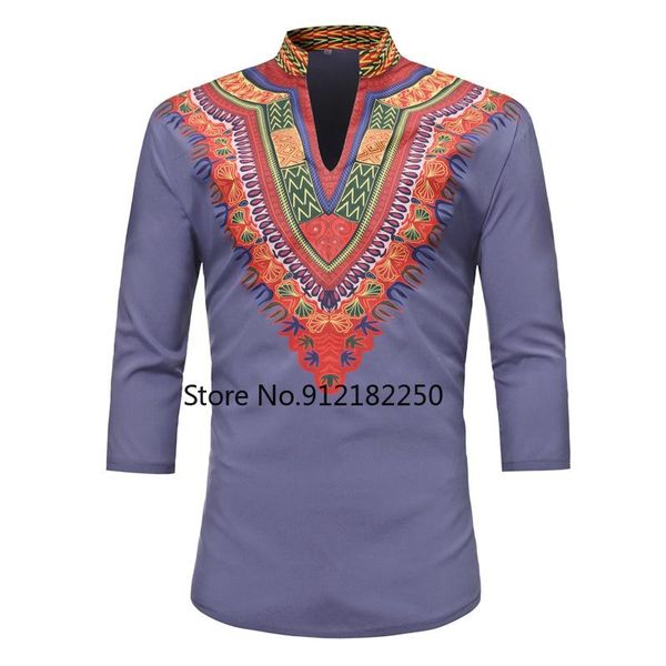 

ethnic clothing mens african print shirt dashiki men clothes hip hop streetwear v neck tee homme camisas hombre, Red