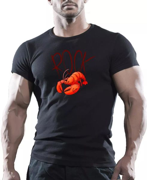 

LOBSTER ROCK MENS FASHION PRINT BRITISH SEASIDE SUMMER T-SHIRT Tee Top, White;black