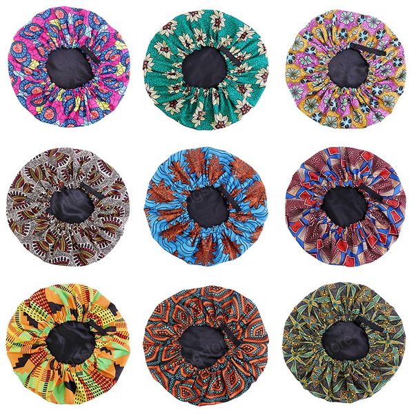 

print satin bonnet cap women extra large night sleep caps adjustable turban chemo hat hair care head cover hats, Blue;gray