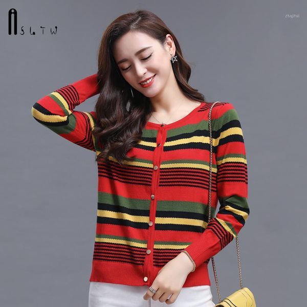 

women's sweaters asltw sweater 2021 spring o neck lady's long sleeve single breasted stripe casual harajuku cardigan, White;black