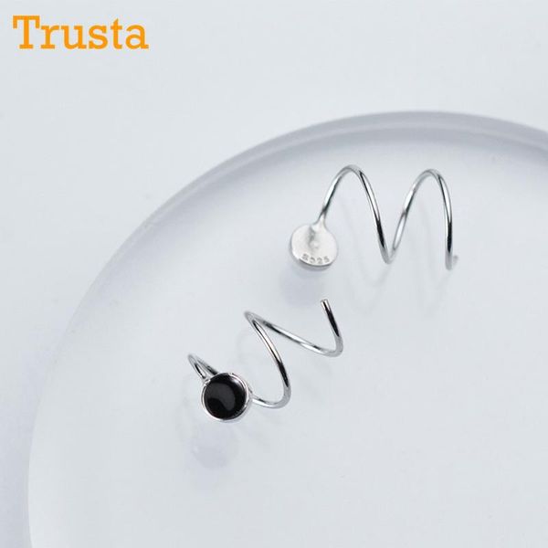 

stud trusta 100% 925 real sterling silver women's black round ear bones buckle ring tightly packed mini double earring ds992, Golden;silver