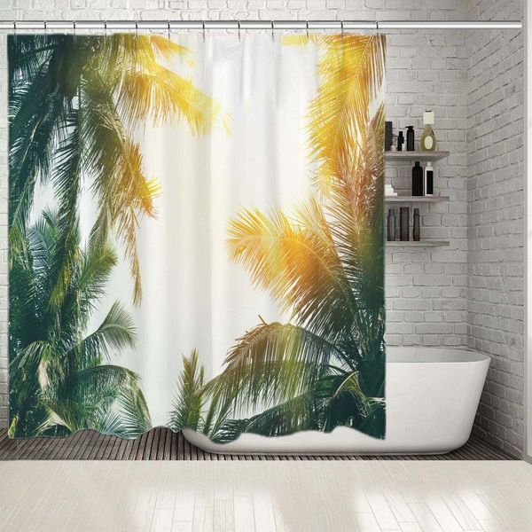 

shower curtains curtain tropical palm trees sunny day sky exotic summer vacation nature landscape po green yellow