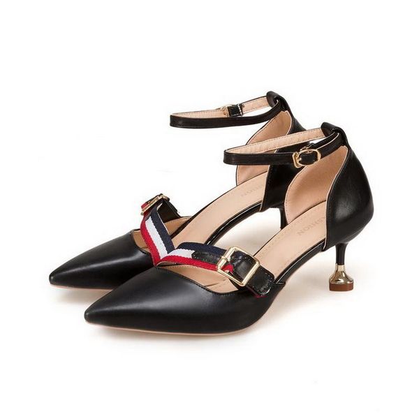 

dress shoes version of the fashion pointed shallow mouth buckle high heels word with sandals fine professional ol women's, Black