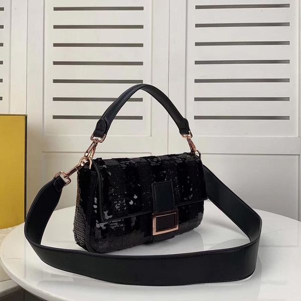 

crssbody flip handbag sale fashion underarm black leather shoulder bag lady sequins wallet medium party