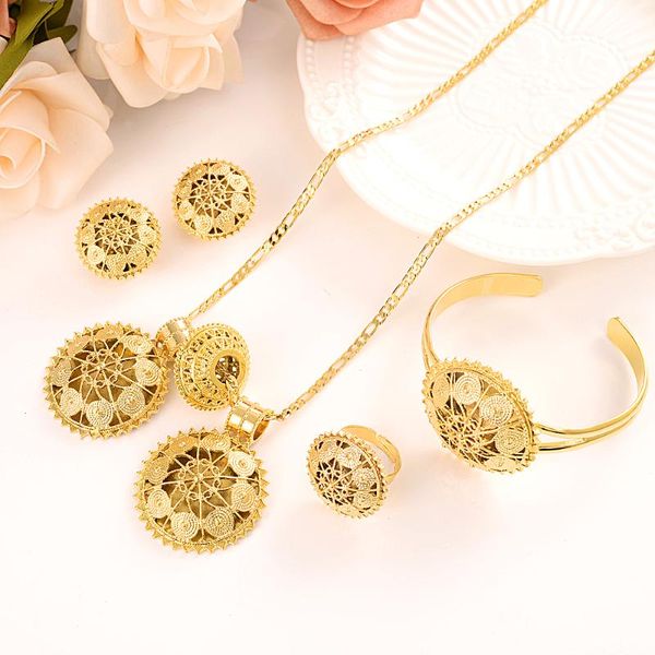 

earrings & necklace ethiopian geometry pendant clip ring bangle women jewelry sets gold african wedding bridal set gift habesha girlcharm, Silver