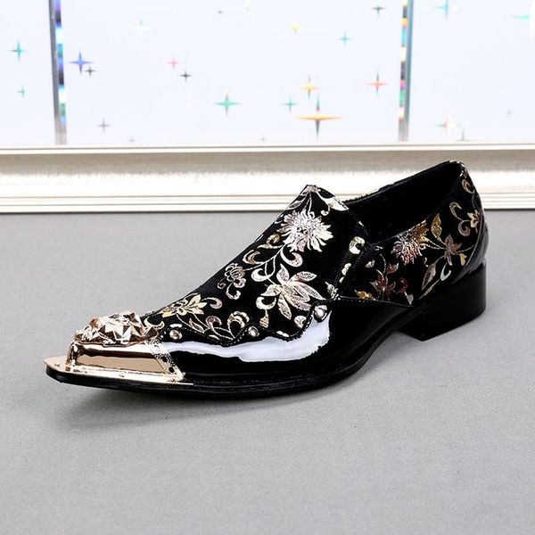 

dress shoes 2021 black color with golden flowers men leather banquet and party handmade oxfords plus size male shoe