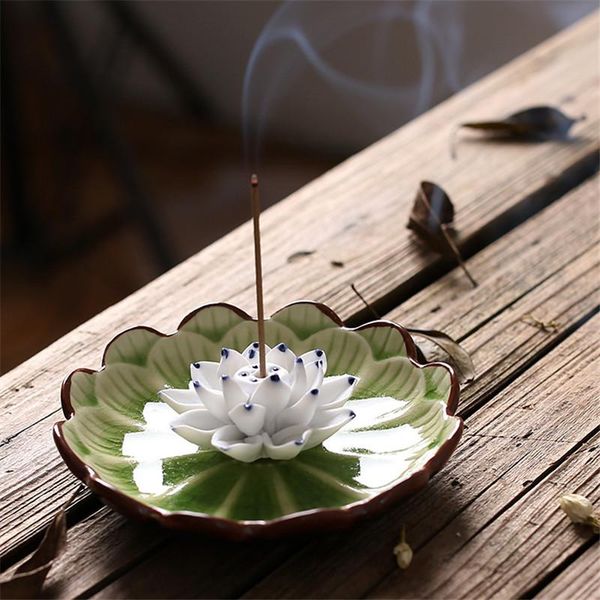 

ceramic white lotus incense burner home decor stick holder handmade buddhist censer use in office teahouse fragrance lamps