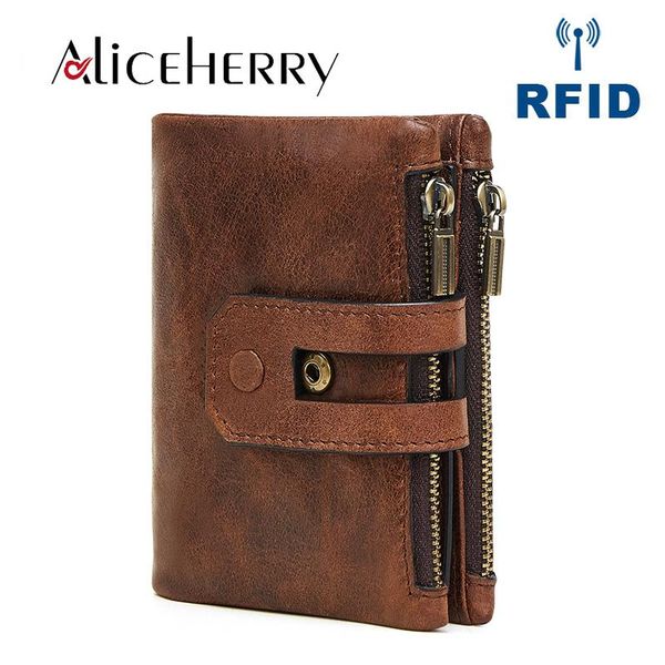 

wallets men genuine leather wallet vintage double zipper&hasp male portomonee short small coin purse brand perse carteira for rfid, Red;black