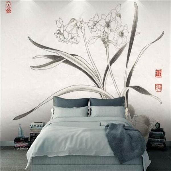 

wallpapers chinese vintage wall paper home decor non-woven gray orchid for living room