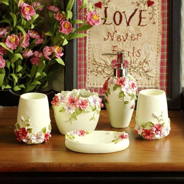 

bath accessory set 2021 genuine bathroom five times the creative things that defend suit wedding gift pansy three-dimensional flowers