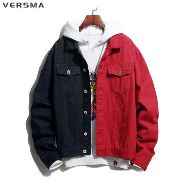 

men's jackets versma spring autumn black red stitch denim jacket men japanese streetwear rock punk biker jeans coat drop, Black;brown