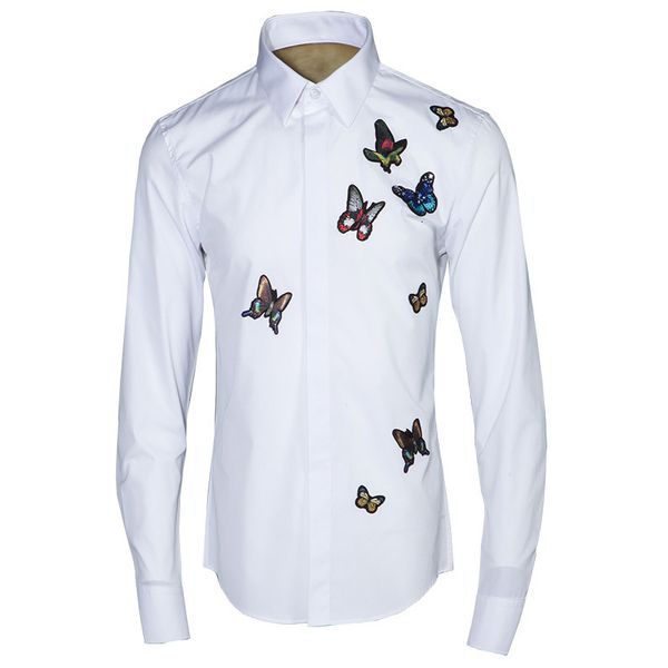 

tee shirt shirt men luxury unique embroider bae design mens fashion butterfly long sleeve slim fit shirt man casual shirts, White;black