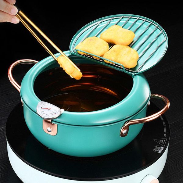

pans style deep frying pot tempura fryer pan temperature control fried chicken cooking tools kitchen utensil