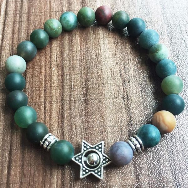 

charm bracelets hexagonal bracelet for women and men natural stone matte india agates mala beads prayer yoga, Golden;silver
