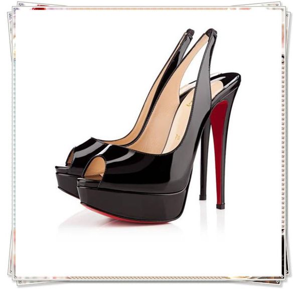 

dress shoes brand platform woman peep toe 14cm high heels pumps women empty behind wedding bridal party )with box, Black