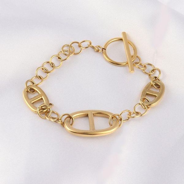 

link, chain punk bracelet for women stainless steel gold charm geometric letter jewelry, Black