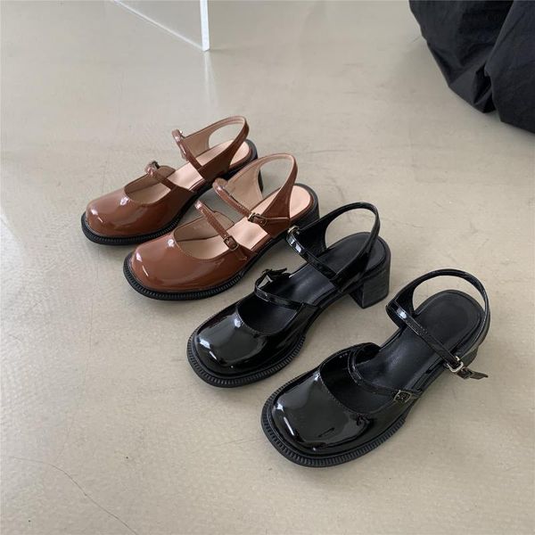 

sandals comfort shoes for women high heel mary jane suit female beige leather high-heeled 2021 girls clear fashion black block r