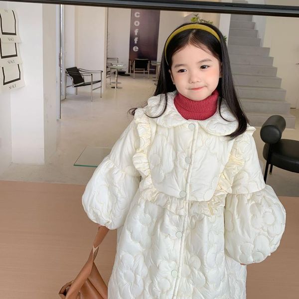 

down coat korean style winter baby girls princess cotton padded coats puff sleeve thicken warm kids oversizes outerwear, Blue;gray