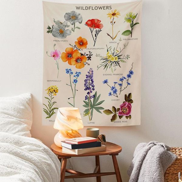 

tapestries botanical wildflower tapestry wall hanging flower reference chart hippie bohemian colorful ins home decor