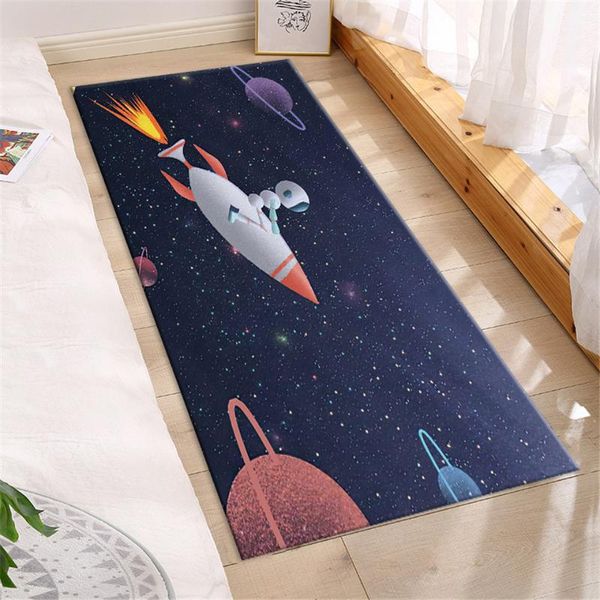

carpets cartoon explore universe rocket mats for kid's room cute space bedside mat soft anti-slip flannel doormat entrance bath