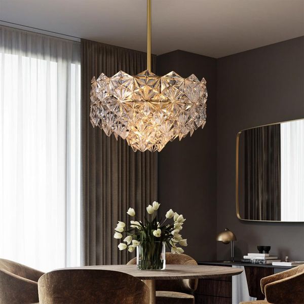 

pendant lamps all copper light luxury crystal living room bedroom dining post-modern minimalist el net red chandelier