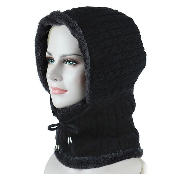 

winter plush thermal skiing hat snowboarding mask cover keep warm windproof hiking cycling caps men women balaclava neck scarf & masks, Black