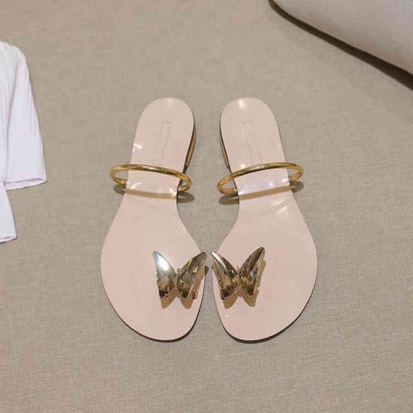 

shoes summer new versatile tricolor flat slippers butterfly cover toes wear beach women's shoes shoe outlet, Black